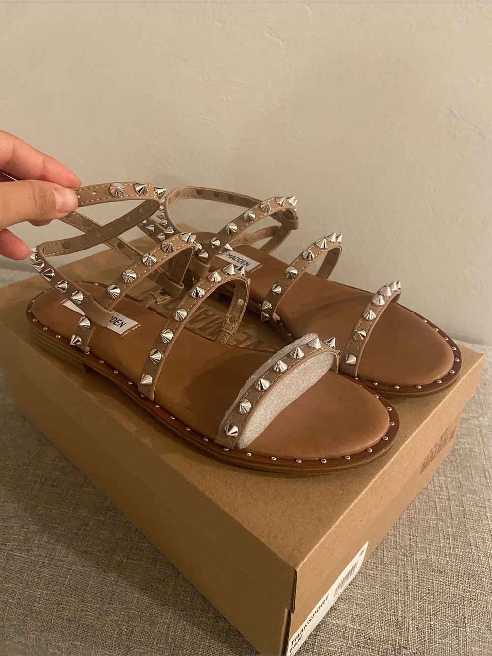 Steve Madden Tan Studded Strappy Flat Sandals